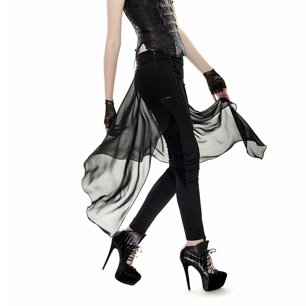 Punk Rave Women’s Floral Slim Mesh Gothic Pants Black Trailing Veil Jacquard